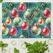 Weihnachtsschmuck in Aquarellen, rot und Aquamarin Geschirrtuch (Gefaltet)