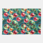 Weihnachtsschmuck in Aquarellen, rot und Aquamarin Geschirrtuch (Horizontal)
