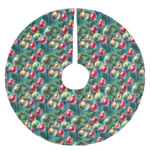 Weihnachtsschmuck in Aquarellen, rot und Aquamarin Polyester Weihnachtsbaumdecke