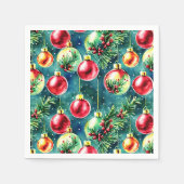 Weihnachtsschmuck in Aquarellen, rot und Aquamarin Serviette (Vorderseite)