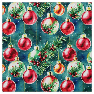 Weihnachtsschmuck in Aquarellen, rot und Aquamarin Stoff