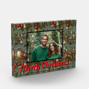 Weihnachtsschmuck in Birnenbaumfoto-Vorlage Fotoblock