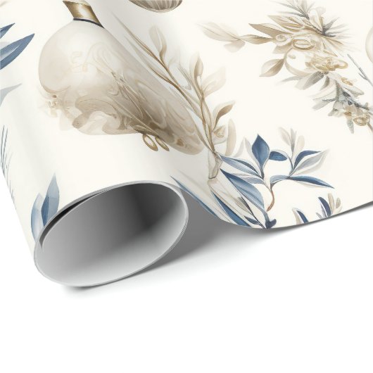 Weihnachtsschmuck in Blau und Beige Geschenkpapier (Rolleneckpunkt)