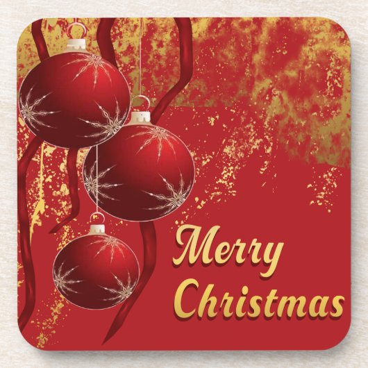 Weihnachtsschmuck in Luxusrot und Gold Getränkeuntersetzer (Vorderseite)