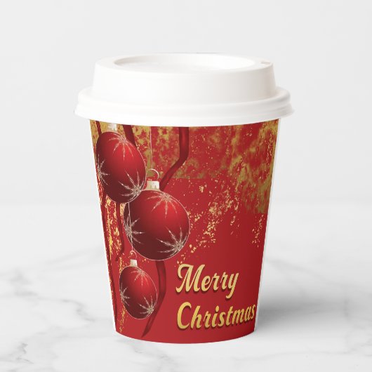 Weihnachtsschmuck in Luxusrot und Gold Pappbecher (Vorderseite)