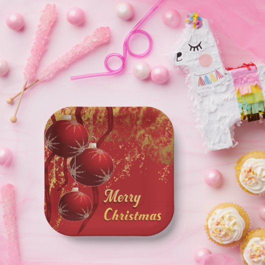 Weihnachtsschmuck in Luxusrot und Gold Pappteller (Party)