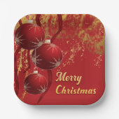 Weihnachtsschmuck in Luxusrot und Gold Pappteller (Vorderseite)