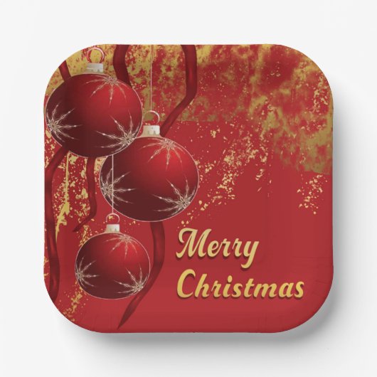Weihnachtsschmuck in Luxusrot und Gold Pappteller (Vorderseite)