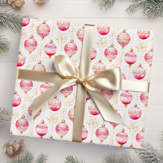 Weihnachtsschmuck in Rosa und Gold Geschenkpapier