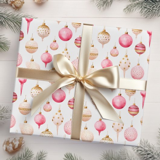 Weihnachtsschmuck in Rosa und Gold Geschenkpapier