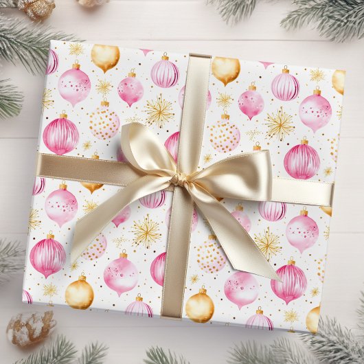 Weihnachtsschmuck in Rosa und Gold Geschenkpapier