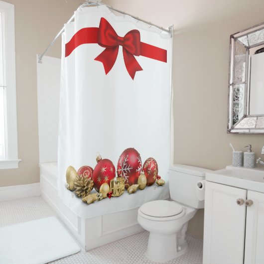 Weihnachtsschmuck in Rot und Gold Duschvorhang (Beispiel)