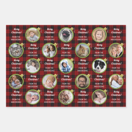 Weihnachtsschmuck Karierte Textsammlung Geschenkpapier Set (Vorderseite)