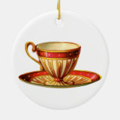 Weihnachtsschmuck Keramik Roter Teacup Gold (Hinten)