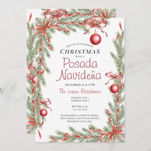Weihnachtsschmuck Mexikanische Posada Navideña Einladung (Vorne/Hinten)