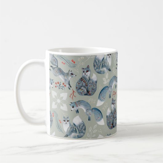 Weihnachtsschmuck mit grauem Füchsenmuster Kaffeetasse (Links)