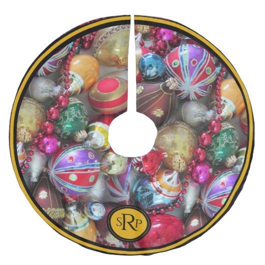 Weihnachtsschmuck mit Perlen und Monogramm Polyester Weihnachtsbaumdecke (Vorderseite)