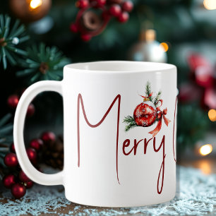 Weihnachtsschmuck mit rotem Bogen und Tannenverzwe Kaffeetasse