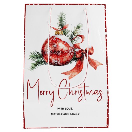 Weihnachtsschmuck mit rotem Bogen und Tannenverzwe Mittlere Geschenktüte (Rückseite)