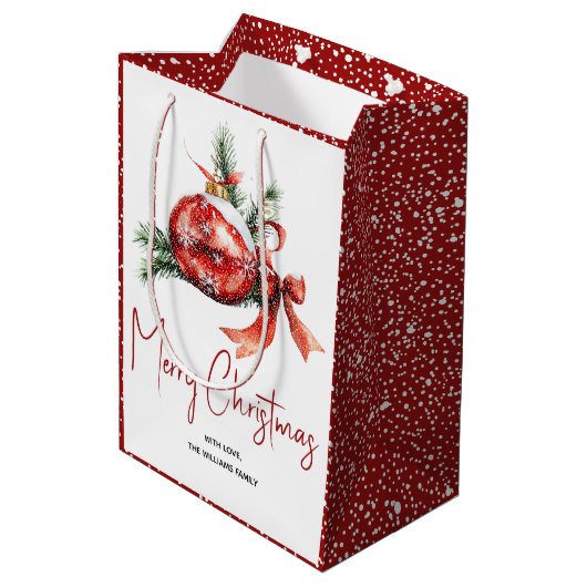 Weihnachtsschmuck mit rotem Bogen und Tannenverzwe Mittlere Geschenktüte (Rückseite Schrägansicht)