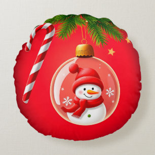 Weihnachtsschmuck mit Schneemann Rundes Kissen