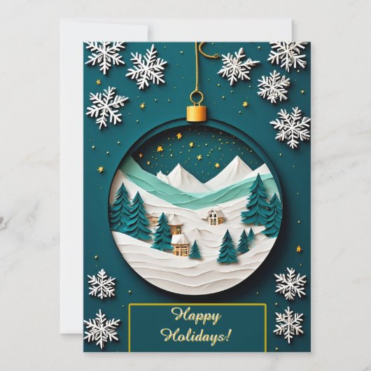 Weihnachtsschmuck mit Winterlandschaft Karte (Vorderseite)