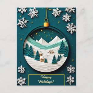 Weihnachtsschmuck mit Winterlandschaft Postkarte