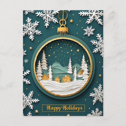 Weihnachtsschmuck mit Winterlandschaft Postkarte (Vorderseite)