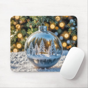 Weihnachtsschmuck mit Winterwaldlandschaft Mousepad