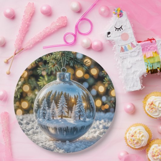 Weihnachtsschmuck mit Winterwaldlandschaft Pappteller (Party)