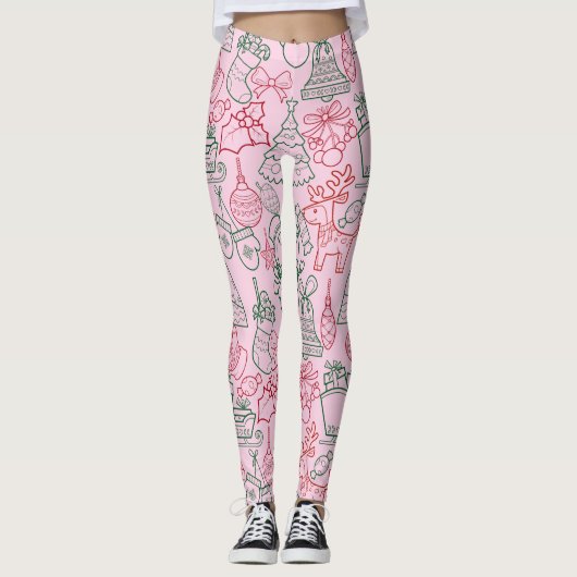 Weihnachtsschmuck Muster 02 L Pink BG Leggings (Vorderseite)