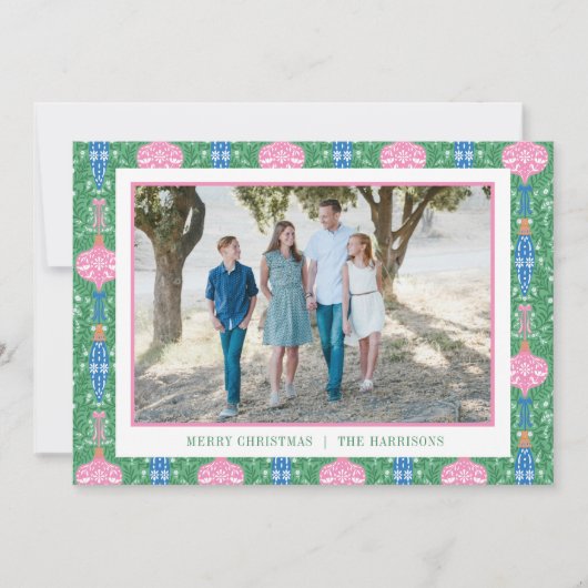 Weihnachtsschmuck Muster Foto Feiertagskarte (Vorderseite)