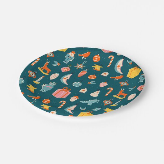 Weihnachtsschmuck Muster Pappteller (Schrägansicht)