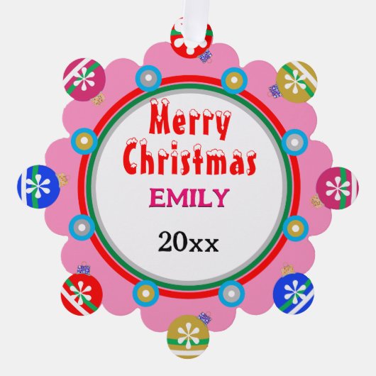 Weihnachtsschmuck Pink Red GIRL'S NAME Ornament Karte (Vorderseite)