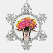 Weihnachtsschmuck Posey die Ziege Schneeflocken Zinn-Ornament (Vorderseite)