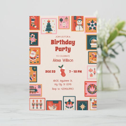 Weihnachtsschmuck Postkarte Geburtstag (Stehend Vorderseite)