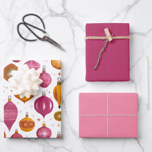 Weihnachtsschmuck Retro Geschenkpapier Set (Vorderseite)