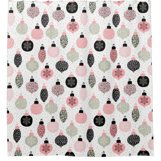 Weihnachtsschmuck Rosa und Grün Weiß Hintergrund Duschvorhang (Vorderseite)