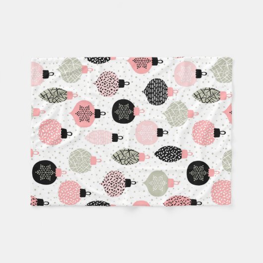 Weihnachtsschmuck Rosa und Grün Weiß Hintergrund Fleecedecke (Vorderseite (Horizontal))