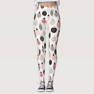 Weihnachtsschmuck Rosa und Grün Weiß Hintergrund Leggings
