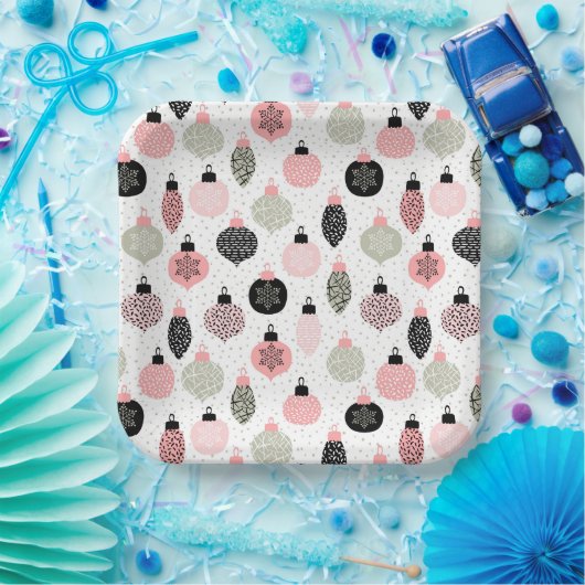 Weihnachtsschmuck Rosa und Grün Weiß Hintergrund Pappteller (Party)