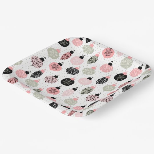 Weihnachtsschmuck Rosa und Grün Weiß Hintergrund Pappteller (Gewinkelt)