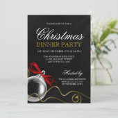 Weihnachtsschmuck Roter Bow Dinner Party Einladung (Stehend Vorderseite)