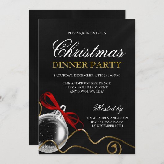 Weihnachtsschmuck Roter Bow Dinner Party Einladung (Vorne/Hinten)