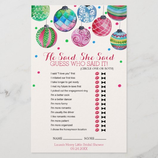 Weihnachtsschmuck sagte er sagte, sie sagte Spiel (Vorderseite)