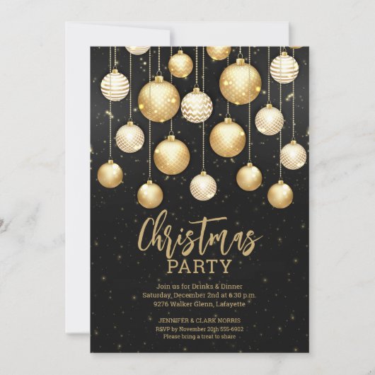 Weihnachtsschmuck Schwarz und Gold Einladung (Vorderseite)