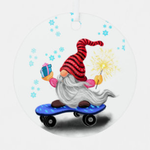 Weihnachtsschmuck Skater Gnome mit Geschenken