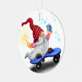 Weihnachtsschmuck Skater Gnome mit Geschenken (Vorderseite links)
