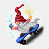 Weihnachtsschmuck Skater Gnome mit Geschenken (Rückseite)
