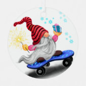 Weihnachtsschmuck Skater Gnome mit Geschenken (Vorderseite)